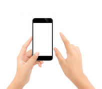 Handy Hochformat gehalten Handy wird Hochformat mit beiden Händen gehalten